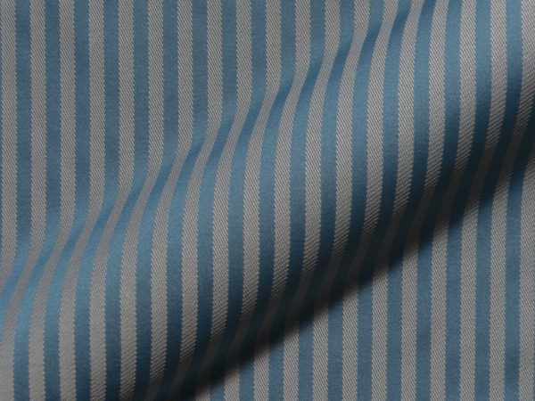 Fine striped, fire retardant, classic furnishing fabric Rigello FR E5616-842. blue